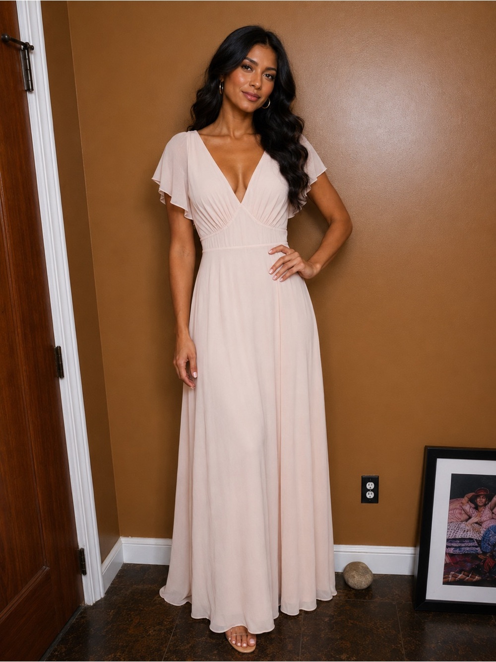 NWT LULUS Maxi Dress in Blush Pink STRAPPY BACK